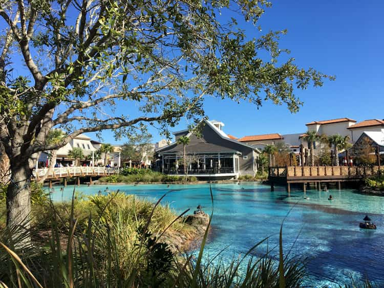 Buildings near water at Disney Springs