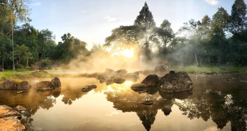 A pool at Hot Springs National Park at sunrise