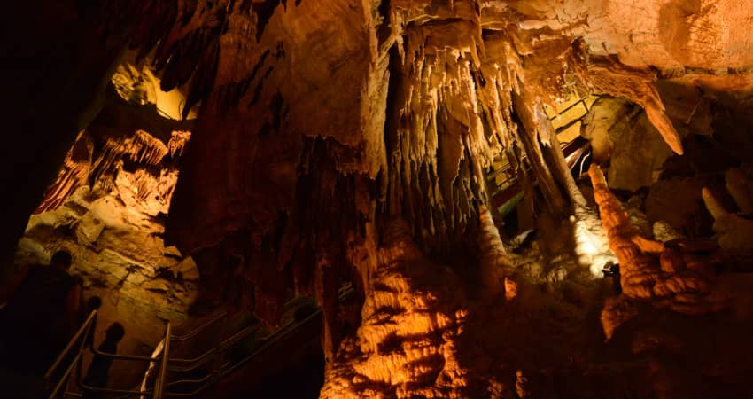 View of the stalagmites inside a cavern at Mammoth Cave National Park