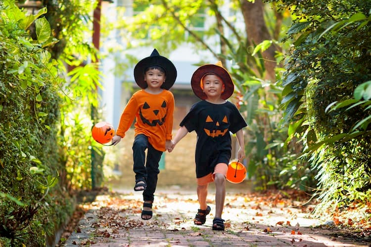 Two boys in Halloween costumes