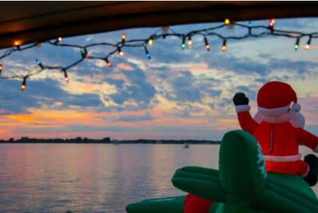 A Santa Claus inflatable on the water