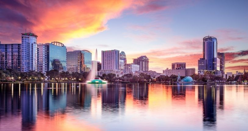 Orlando city skyline at sunset