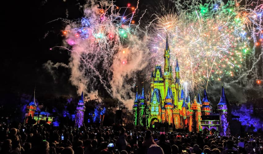 Fireworks and a light show in Magic Kingdom Park
