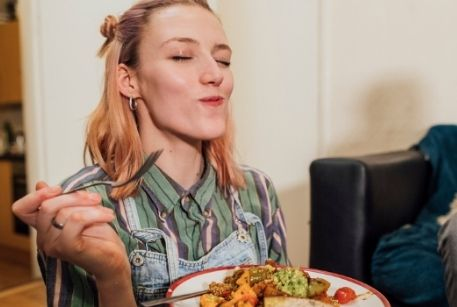 A girl eating food